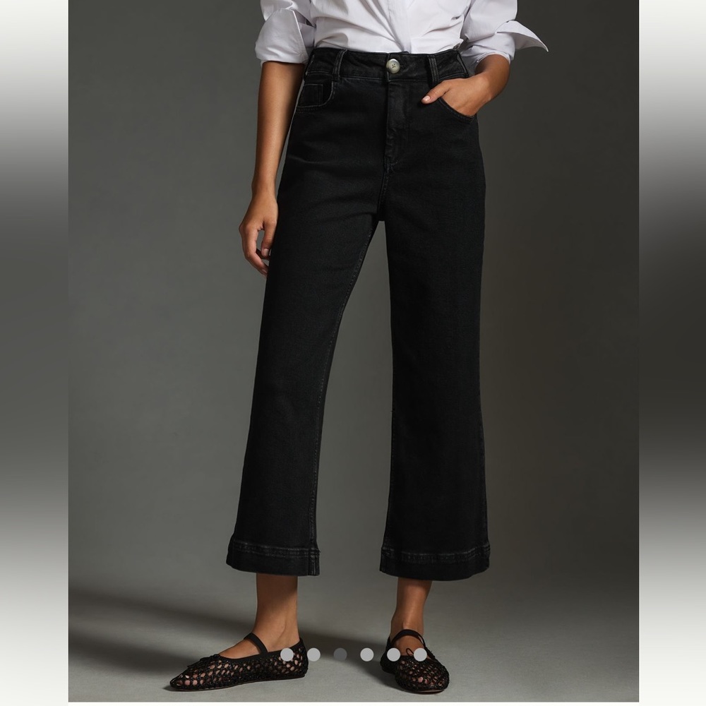 NWOT ANTHROPOLOGIE THE SKIPPER High-rise Crop Wide-Leg Jeans Black Dark Wash 27!